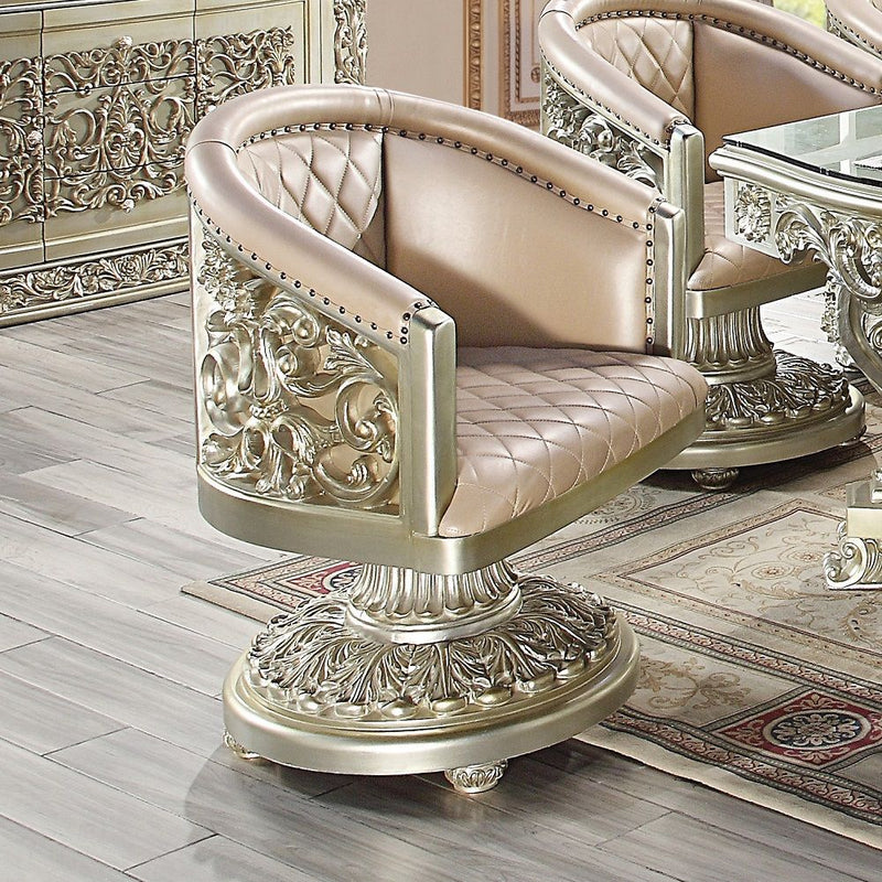 Sorina - Arm Chair - Synthetic Leather & Antique Gold - R&R Furniture Gallery (Fountain Valley, CA)