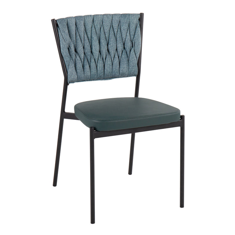 Set of two Lumi Source Tania braided contemporary chairs with woven seats and wooden legs, modern design for dining or living spaces.