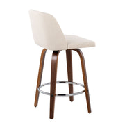 Lumi Source Toriano mid-century modern fixed height counter stools with round footrests, set of 2, featuring sleek wooden frames.