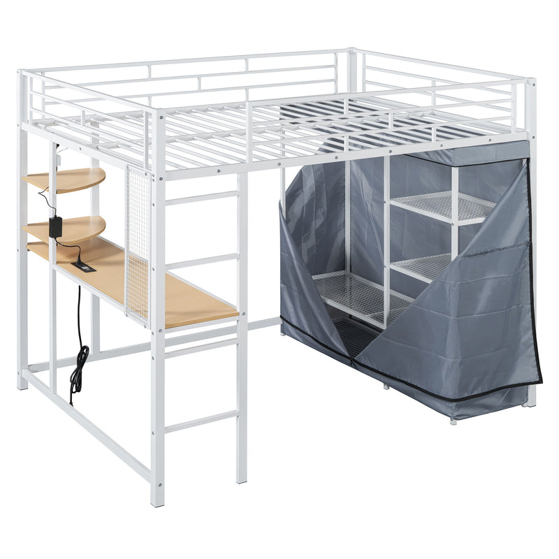 Loft Bed With Desk, Shelves, Power Outlet, LED Light And Wardrobe - R&R Furniture Gallery (Fountain Valley, CA)