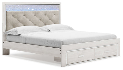 Signature Design by Ashley Altyra upholstered 7-piece bedroom set with storage beds, dressers, and nightstands in a modern style.