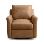 Classic Home Olivia swivel chair with plush fabric and a modern design, shown from a side angle with wooden legs.