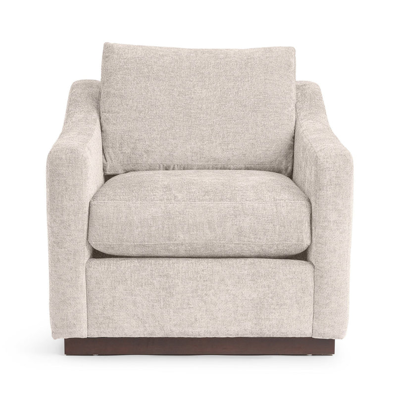 Classic Home Aspen accent arm chair with plush fabric upholstery and wooden legs, designed for stylish living spaces.