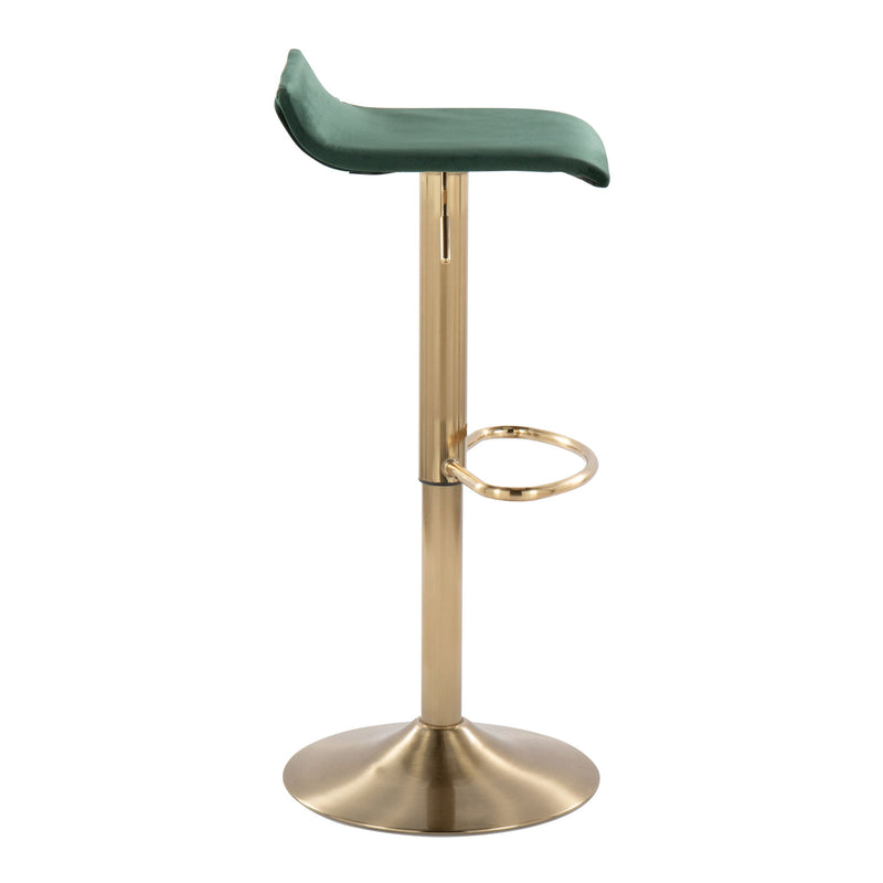 Set of two Lumi Source Ale contemporary adjustable height barstools with swivel seats and oval footrests, designed for modern bar areas.