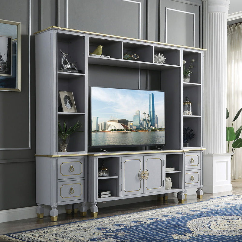 House Marchese - Entertainment Center - Gold Trim & Pearl Gray - R&R Furniture Gallery (Fountain Valley, CA)