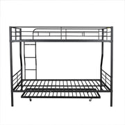 DreamHaus steel construction bunk bed with two stacked sleeping areas and safety railings in a modern bedroom setting.