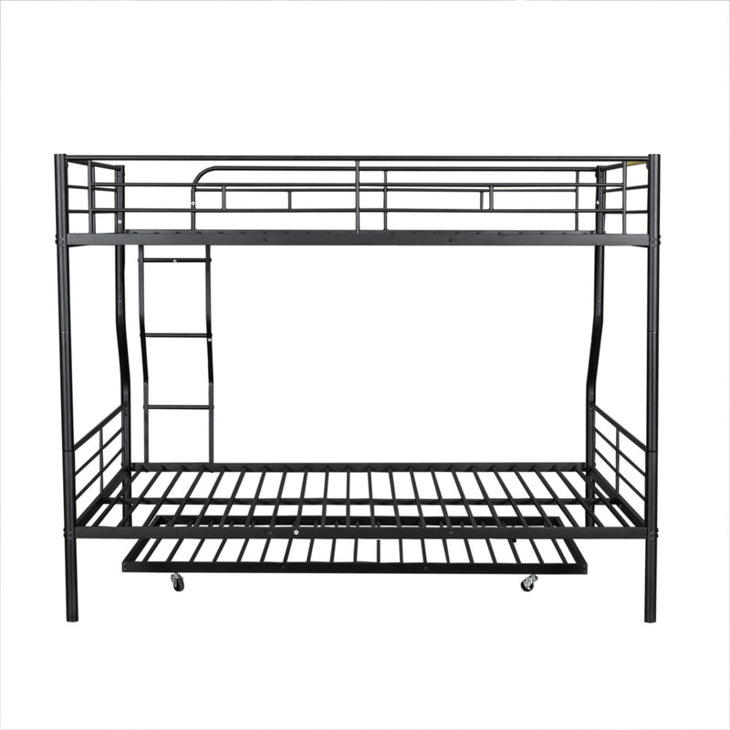DreamHaus steel construction bunk bed with two stacked sleeping areas and safety railings in a modern bedroom setting.