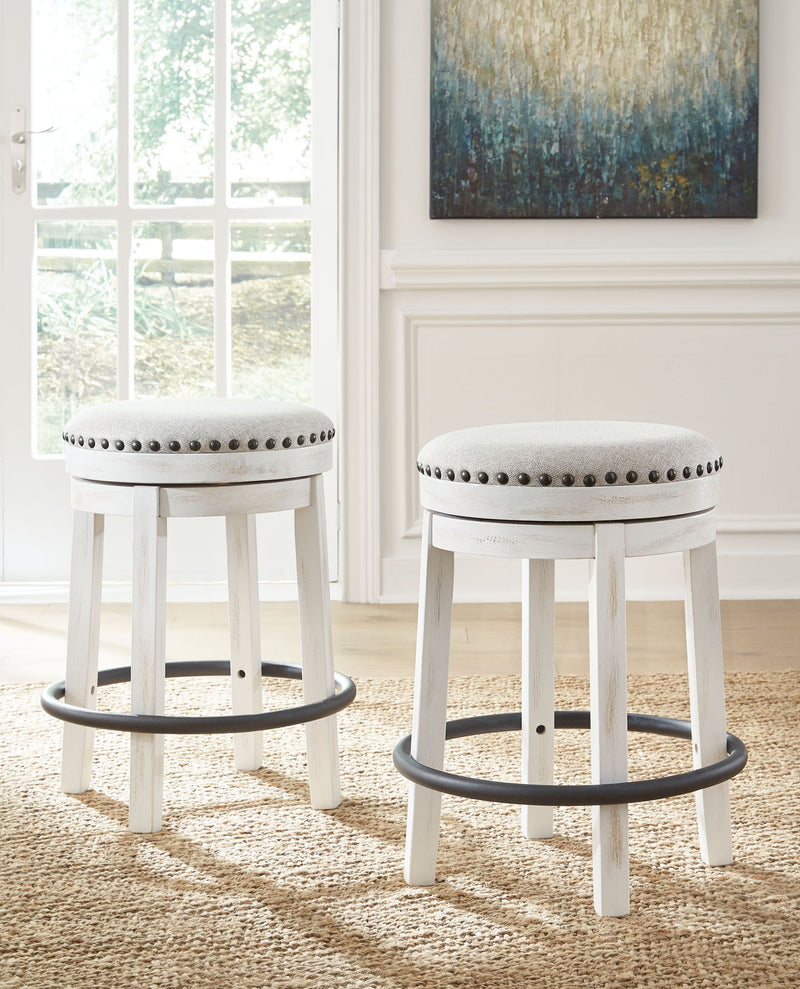 Valebeck - 5 Pc. - Counter Table With Wine Rack, 4 Swivel Stools - White / Brown - R&R Furniture Gallery (Fountain Valley, CA)