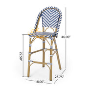 Outdoor Rattan French Barstool Set,, Bamboo, Seat Height - Navy Blue / White - R&R Furniture Gallery (Fountain Valley, CA)