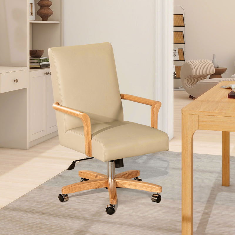 Dumont - Modern Farmhouse High Back Executive Home Office Chair - Neutral Cream Beige / Natural - R&R Furniture Gallery (Fountain Valley, CA)