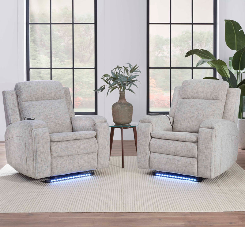 Parker Living Armstrong power recliner massage chair with heat, auto-glide, and built-in massage features in a modern design.