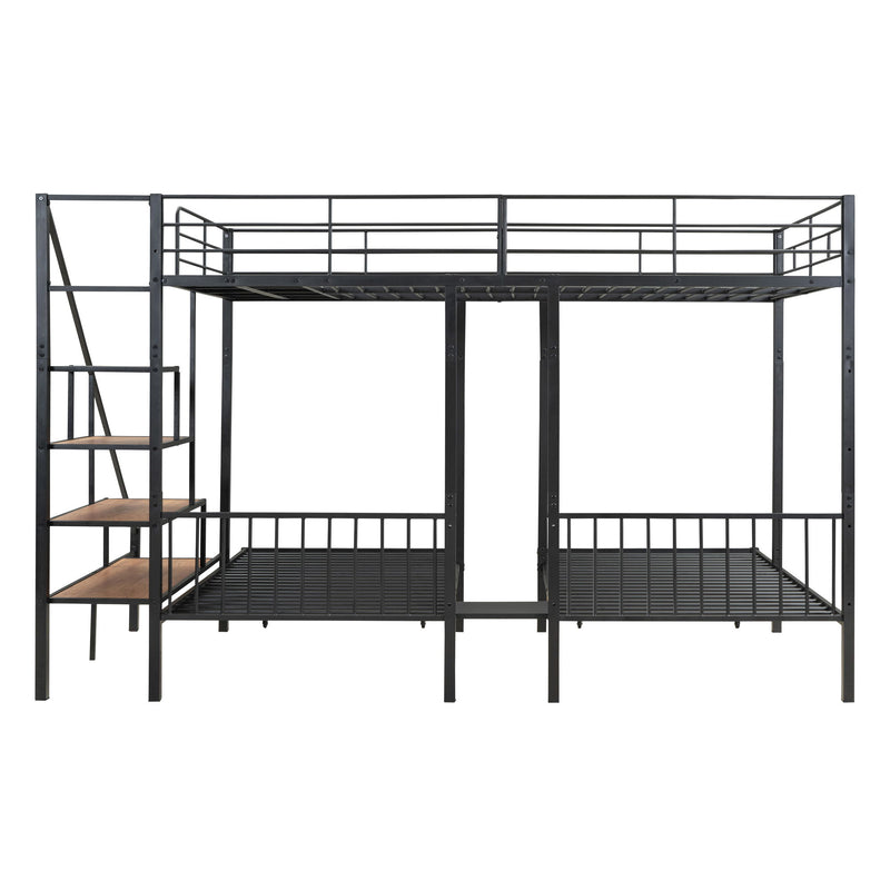 Full Over Twin-Twin Triple Bunk Bed With Drawers And Staircase - Black - R&R Furniture Gallery (Fountain Valley, CA)