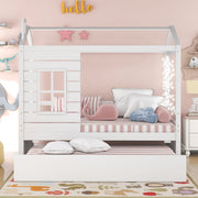 Twin Size Classic House Bed With Twin Size Trundle - White - R&R Furniture Gallery (Fountain Valley, CA)