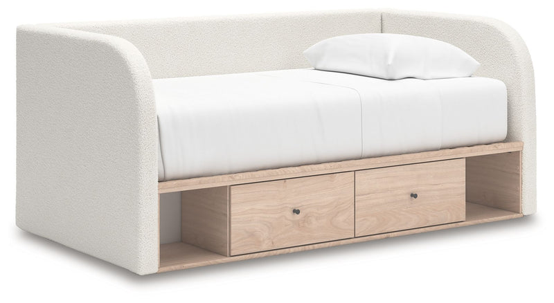 Upholstered Signature Design by Ashley Arloster day bed with plush cushioning and wooden legs, perfect for lounging or guest room.