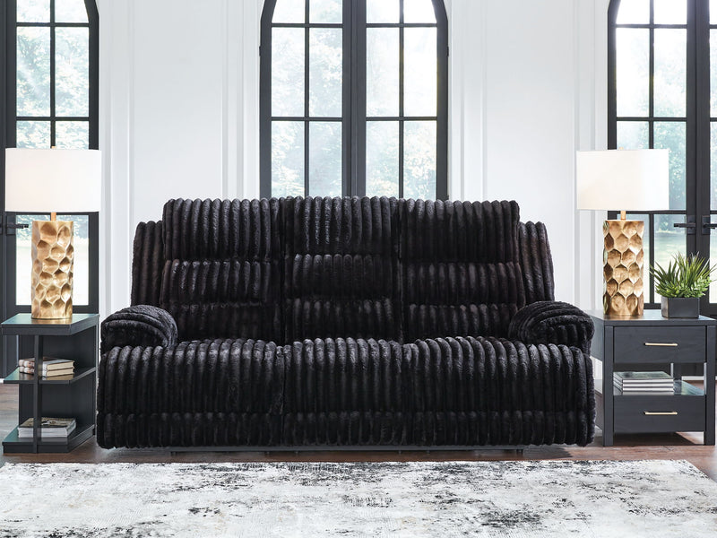 Rhine Falls - Reclining Power Sofa With Drop Down Table - Onyx - R&R Furniture Gallery (Fountain Valley, CA)