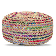Multicolor large round accent pouf by Simpli-Home, Margo, with plush fabric and vibrant multicolor pattern for versatile seating.