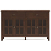 Artisan large 4-door sideboard buffet in russet brown by Simpli-Home, with wooden finish and spacious storage compartments.