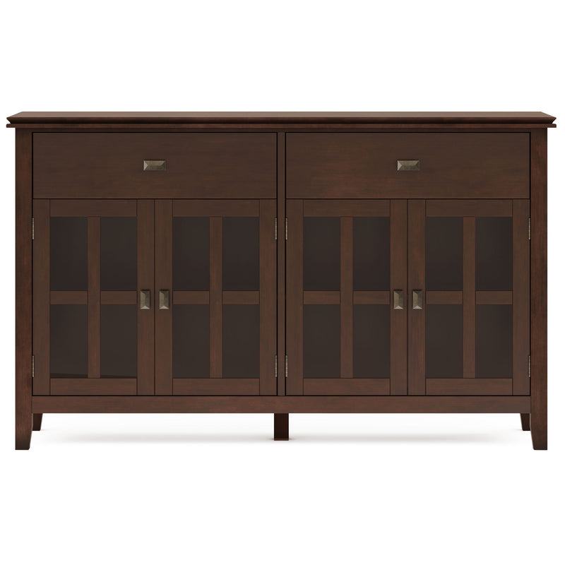 Artisan large 4-door sideboard buffet in russet brown by Simpli-Home, with wooden finish and spacious storage compartments.