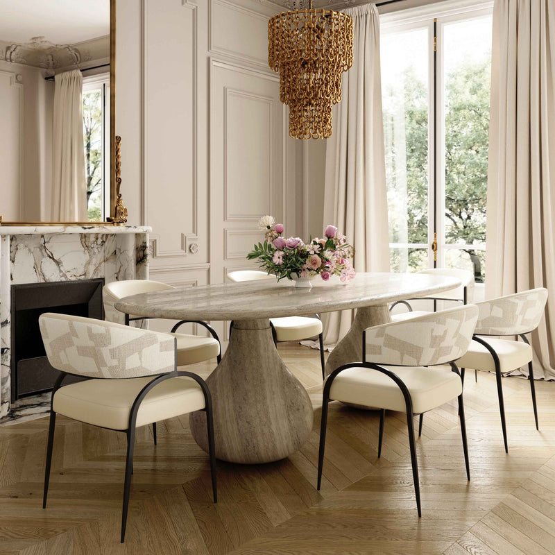Tatum - Vegan Leather And 2-Tone Jacquard Dining Chair - Cream - R&R Furniture Gallery (Fountain Valley, CA)
