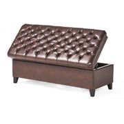 Noble House Juliana storage ottoman with birch legs, upholstered in neutral fabric, serving as a stylish and functional furniture piece.