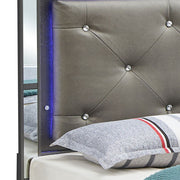 Metallic black Verona full bed by Glory Furniture with upholstered headboard and sleek metal frame, showcasing modern bedroom furniture.