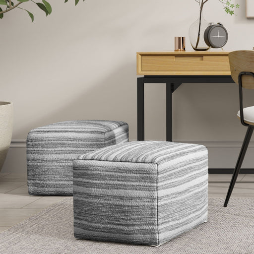Carina - Square Woven Pouf - Black White - R&R Furniture Gallery (Fountain Valley, CA)