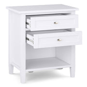 Handcrafted Warm Shaker bedside table by Simpli-Home, accent nightstand with wood finish and simple, elegant design.