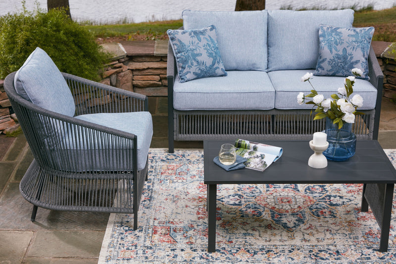 Bridges Beach - Loveseat, Lounge Chairs, Table Set (Set of 4) - Gray - R&R Furniture Gallery (Fountain Valley, CA)