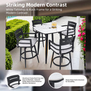 Modern Outdoor Patio Bar Set, Rounded Square Table & Bar Chairs, Non Rust Frame, Tapered Legs, Sunbrella Cushion - R&R Furniture Gallery (Fountain Valley, CA)