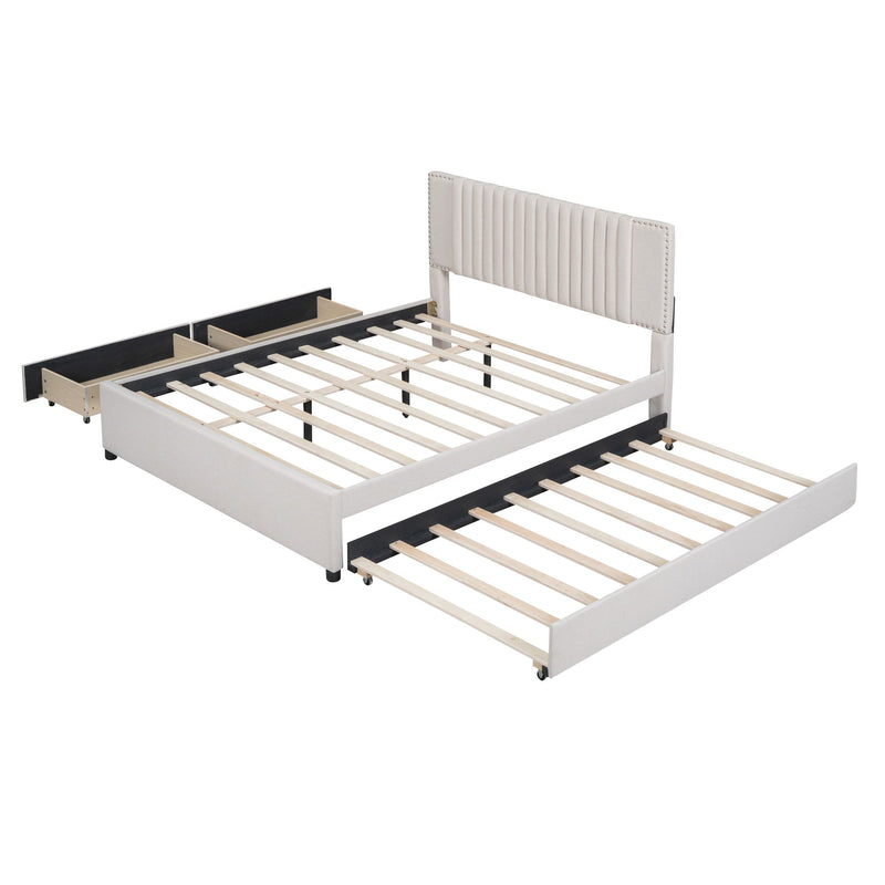 Upholstered Platform Bed With Drawers, Classic Headboard Design - R&R Furniture Gallery (Fountain Valley, CA)
