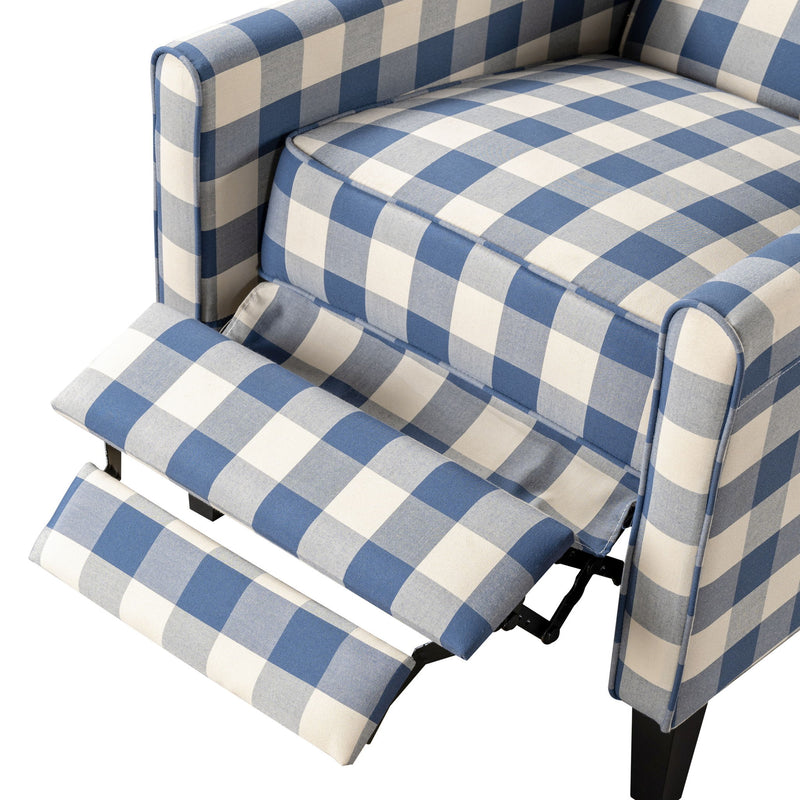 Buffalo Plaid Push Back Recliner Chair For Living Room - Blue / White