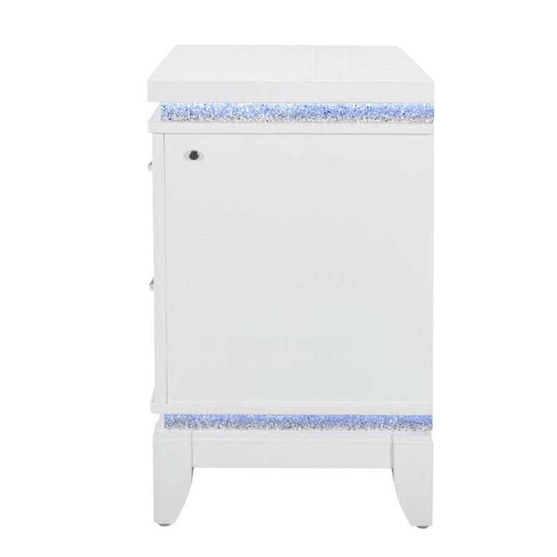 Adalid - Nightstand With Glittered Drawer Front And LED Lighting - White - R&R Furniture Gallery (Fountain Valley, CA)