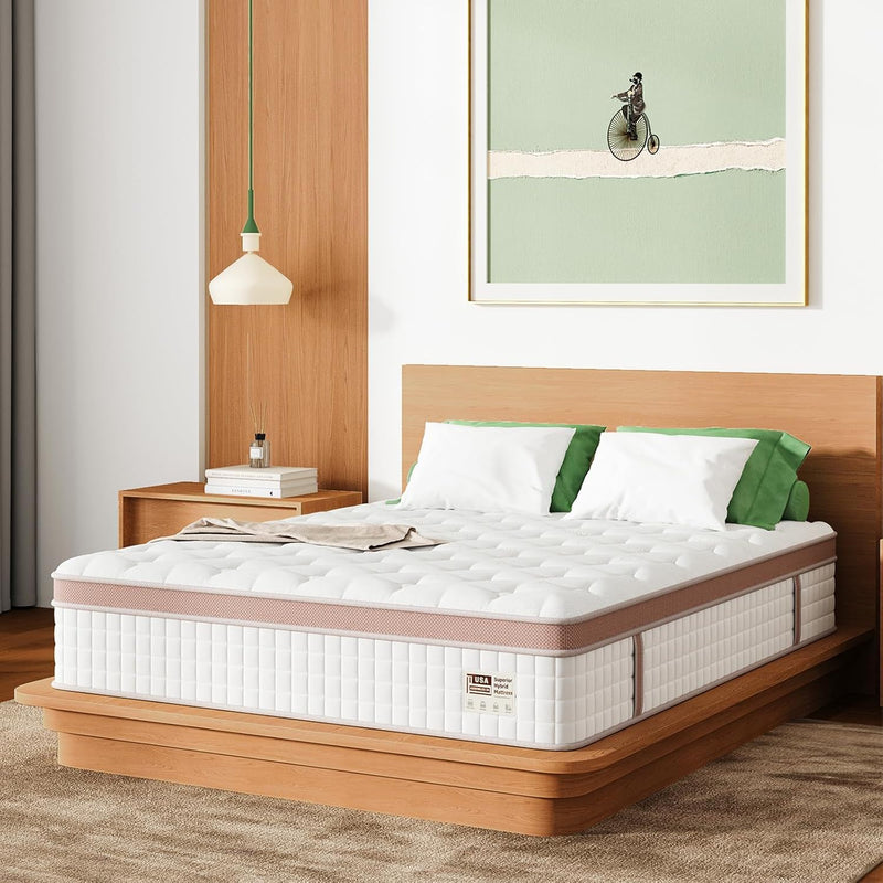 14" King Size, Firm Hybrid Mattress, Gel Memory Foam & Pocket Springs, Pressure Relief, Motion Isolation, Ergonomic Bed - White - R&R Furniture Gallery (Fountain Valley, CA)