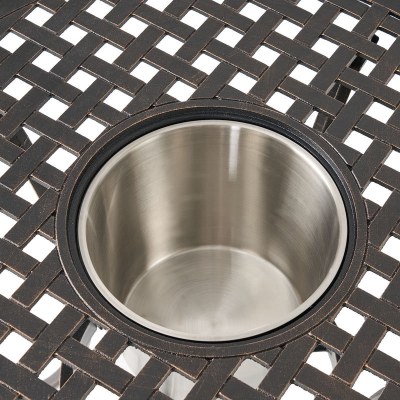 3 Piece Outdoor Aluminium Cast Bistro Set With Ice Bucket - Copper - R&R Furniture Gallery (Fountain Valley, CA)