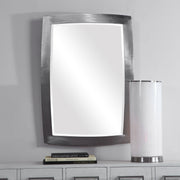 Uttermost Haskill wall mirror with brushed nickel finish, featuring a sleek, modern frame and reflective glass surface.