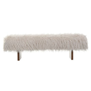 Brown and beige long-haired faux wool upholstered bench from Noble House, featuring a comfortable padded seat and sturdy wooden legs.