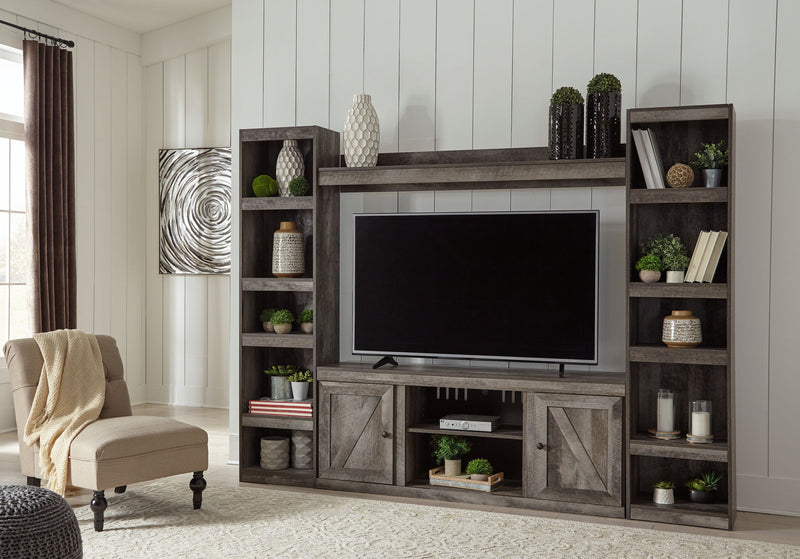 Wynnlow - 4-Piece Entertainment Center With LG TV Stand W/Fireplace Option - Gray - R&R Furniture Gallery (Fountain Valley, CA)
