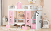 DreamHaus twin over twin bunk bed with changeable table, featuring upper bed and down desk for versatile space-saving sleep solutions.