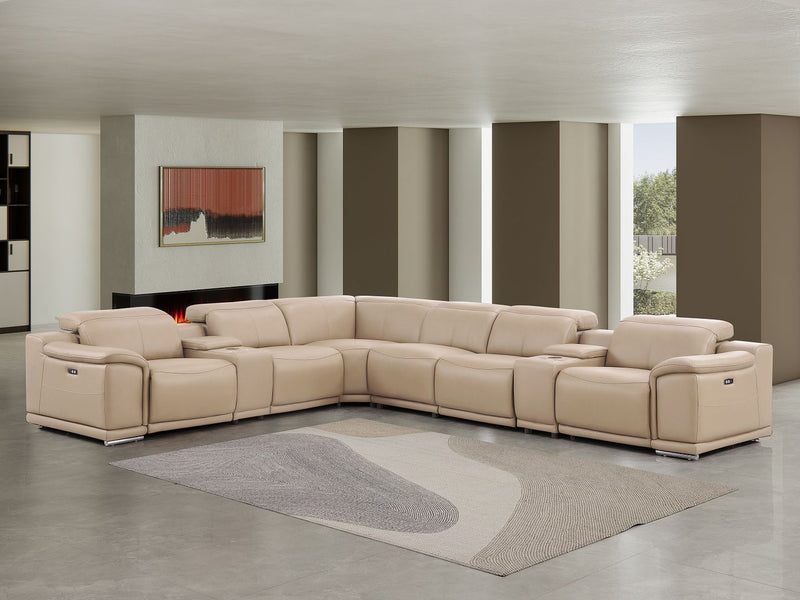 2679 - 8-Piece L-Shaped Power Reclining Sectional In Genuine Leather (4 Recliners) - R&R Furniture Gallery (Fountain Valley, CA)