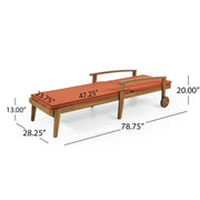Noble House Jason adjustable acacia wood outdoor chaise lounge chair with slatted design and cushioned seating.