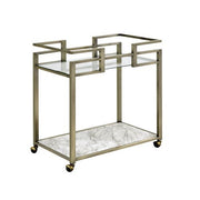 Neilo - Serving Cart - Clear Glass, Faux Marble Top & Wire Brass - R&R Furniture Gallery (Fountain Valley, CA)