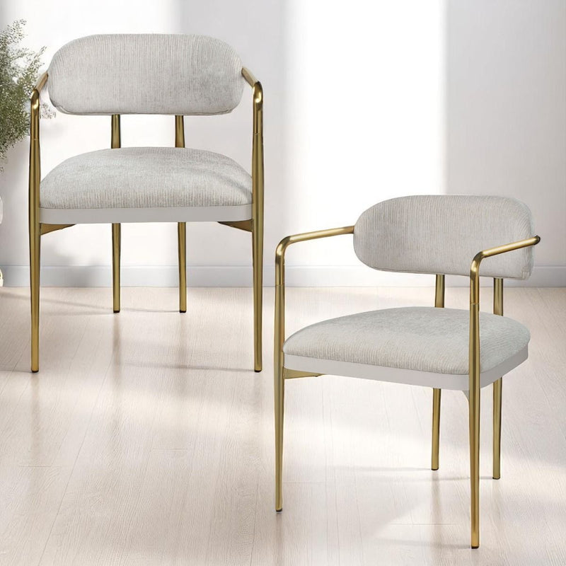 Zayn - Arm Chair (Set of 2) - Beige Chenille & Gold - R&R Furniture Gallery (Fountain Valley, CA)