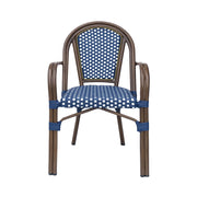 Set of 2 Noble House bistro chairs with white and navy two-toned checkered fabric upholstery, featuring a classic design.