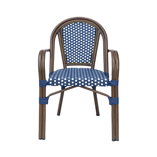 Set of 2 Noble House bistro chairs with white and navy two-toned checkered fabric upholstery, featuring a classic design.