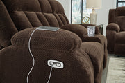 Free Wake - Double Relcining Power Loveseat With Console - Chocolate - R&R Furniture Gallery (Fountain Valley, CA)
