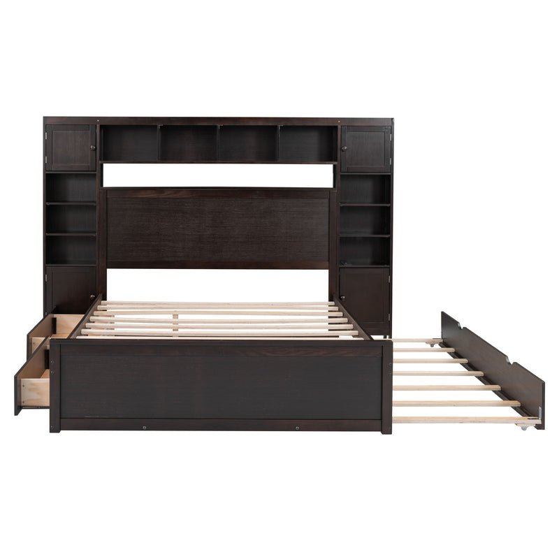 DreamHaus twin long trundle cabinet bed with integrated shelf and sockets, featuring a modern all-in-one design and convenient storage.