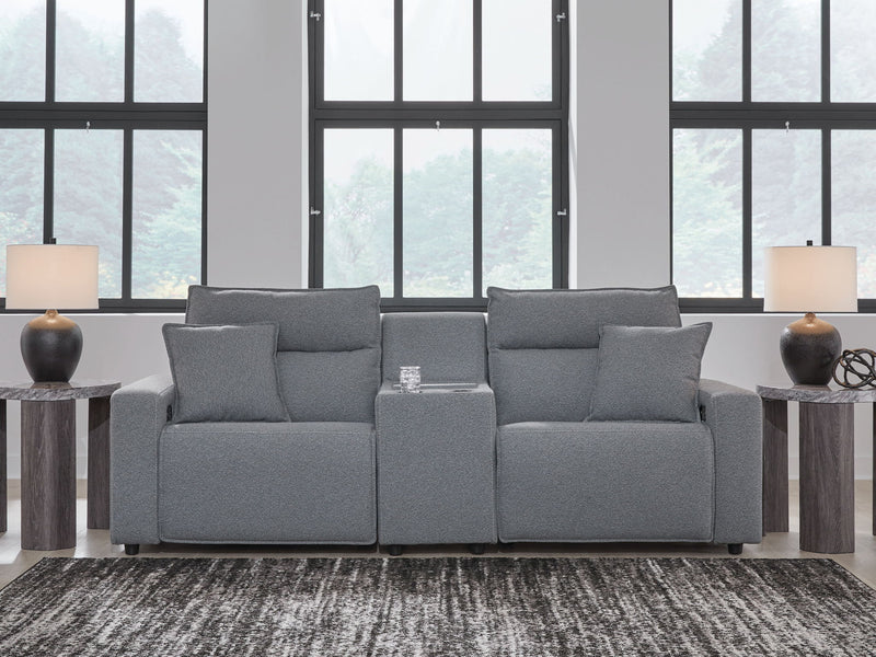Modmax II reclining sectional in salt and pepper fabric by Signature Design by Ashley, showing plush cushions and reclining features.