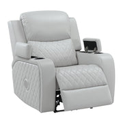 Elonzo - Power Motion Recliner With LED, Power Headrest & Speaker - Light Gray - R&R Furniture Gallery (Fountain Valley, CA)