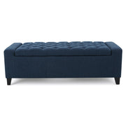 Noble House Guernsey storage ottoman with tufted top and fabric upholstery, serving as a stylish hideaway for living room essentials.