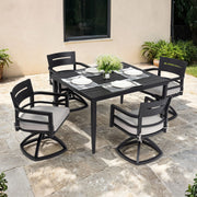 Outdoor Modern Dining Set, Chairs Sunbrella Cushioned And Dining Table With Umbrella Hole - R&R Furniture Gallery (Fountain Valley, CA)